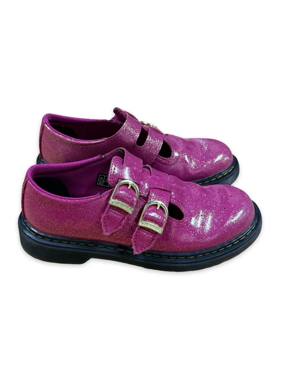Dr. Martens Girl’s Fuchsia/Silver/Gold Glitter Mary Jane’s 8065 J Size 3